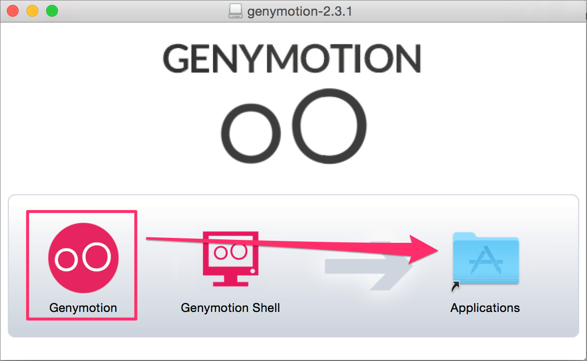 「Genymotion」を「Applications」にドラック＆ドロップ
