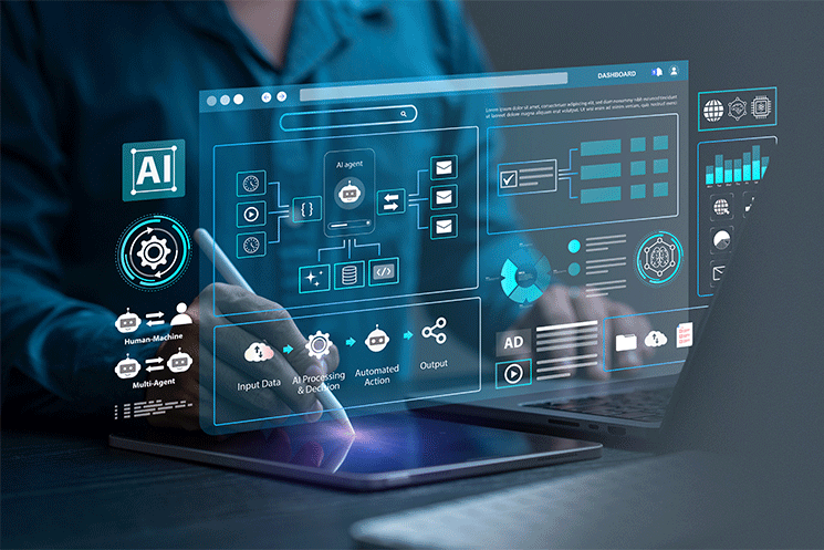 AIエージェントと協業する男性のイメージ