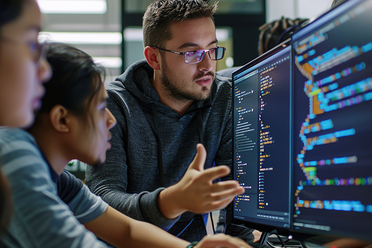 2006年当時、日本市場のニーズに合わせるため力技でローカライズを叩き直していたマイクロソフトのエンジニアたち。今の洗練されたグローバル・システムを築く土台となった、手触り感のある熱い開発現場のイメージ