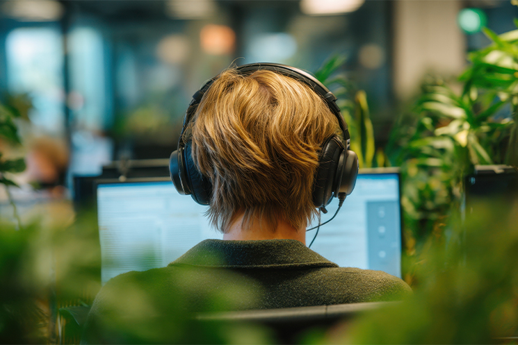 ギークなエンジニアがオフィスで働いている様子