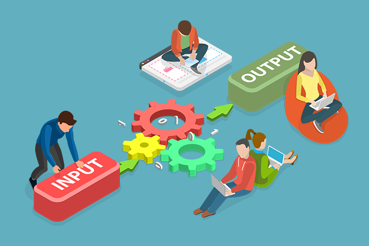 シニア層からジュニア層への技術継承や、チーム開発のサイクルを表現しているイラスト