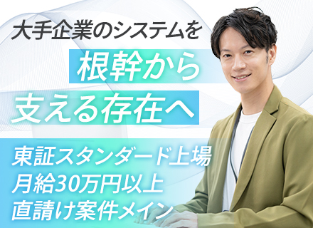 大手企業の情報システム担当■月給30万～■直請け案件7割■年休128日■月5千円食事手当あり■賞与3.6 ヶ月