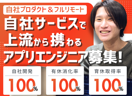 アプリエンジニア<SE/PG>（SaaS型パッケージ）自社内開発｜有休消化率100%｜土日祝休｜前給保証